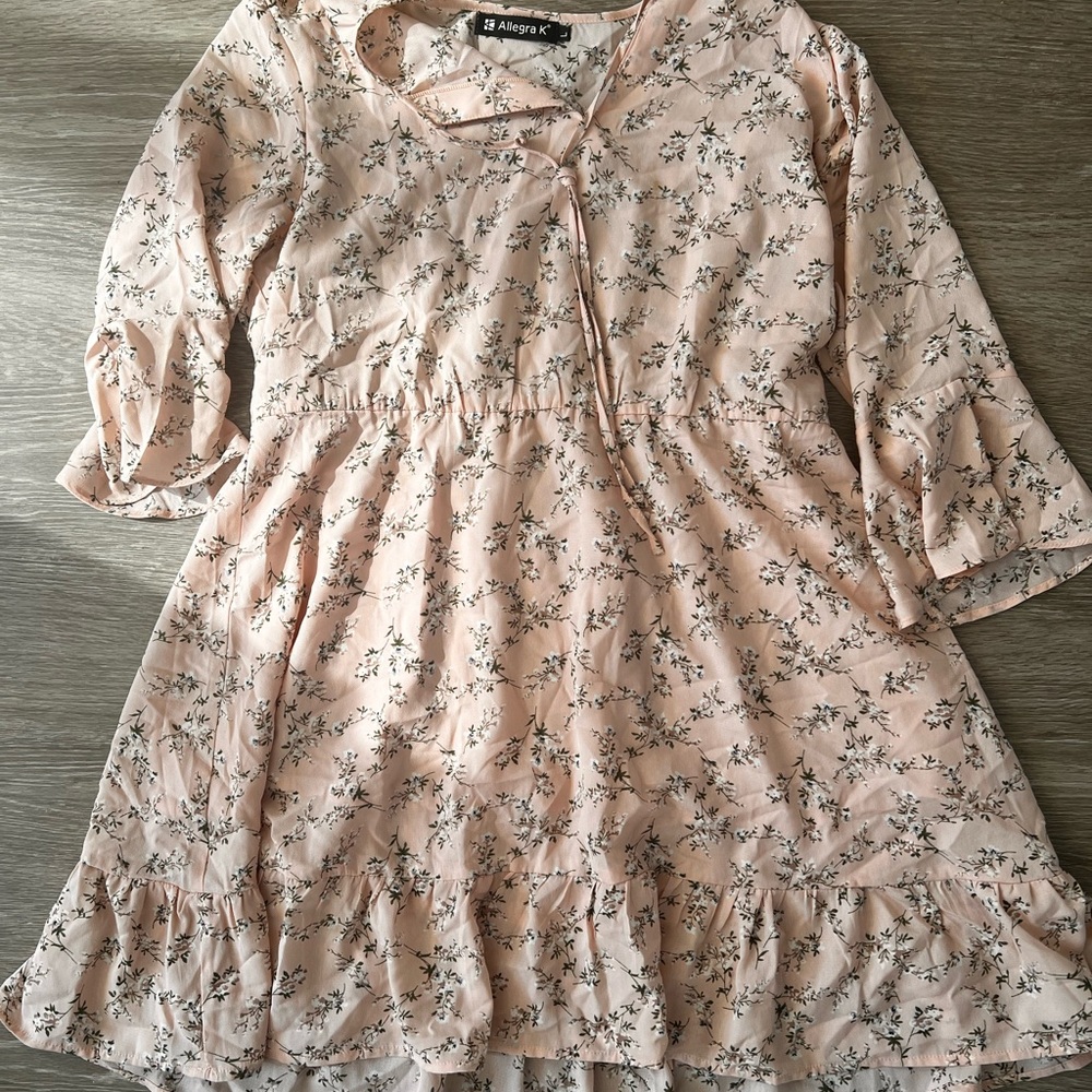 Allegra K Light Pink Floral Casual Dress
